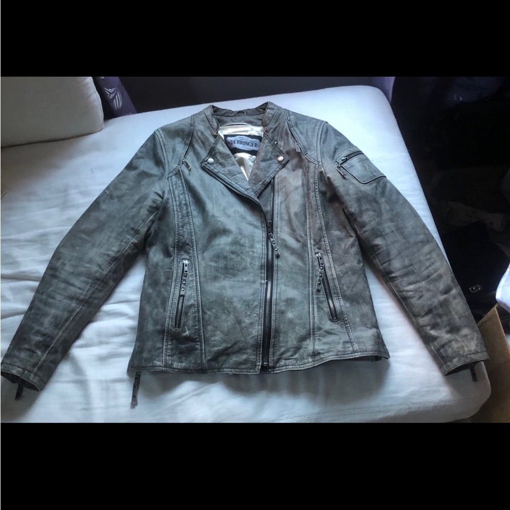 Derringer Leather Y2K Leather Motorcycle Jacket Gray Size 6